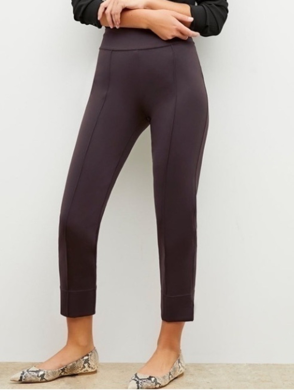 MM Lafleur Robin Pants 12 Brown Italian Light Scuba Pull-On Cropped